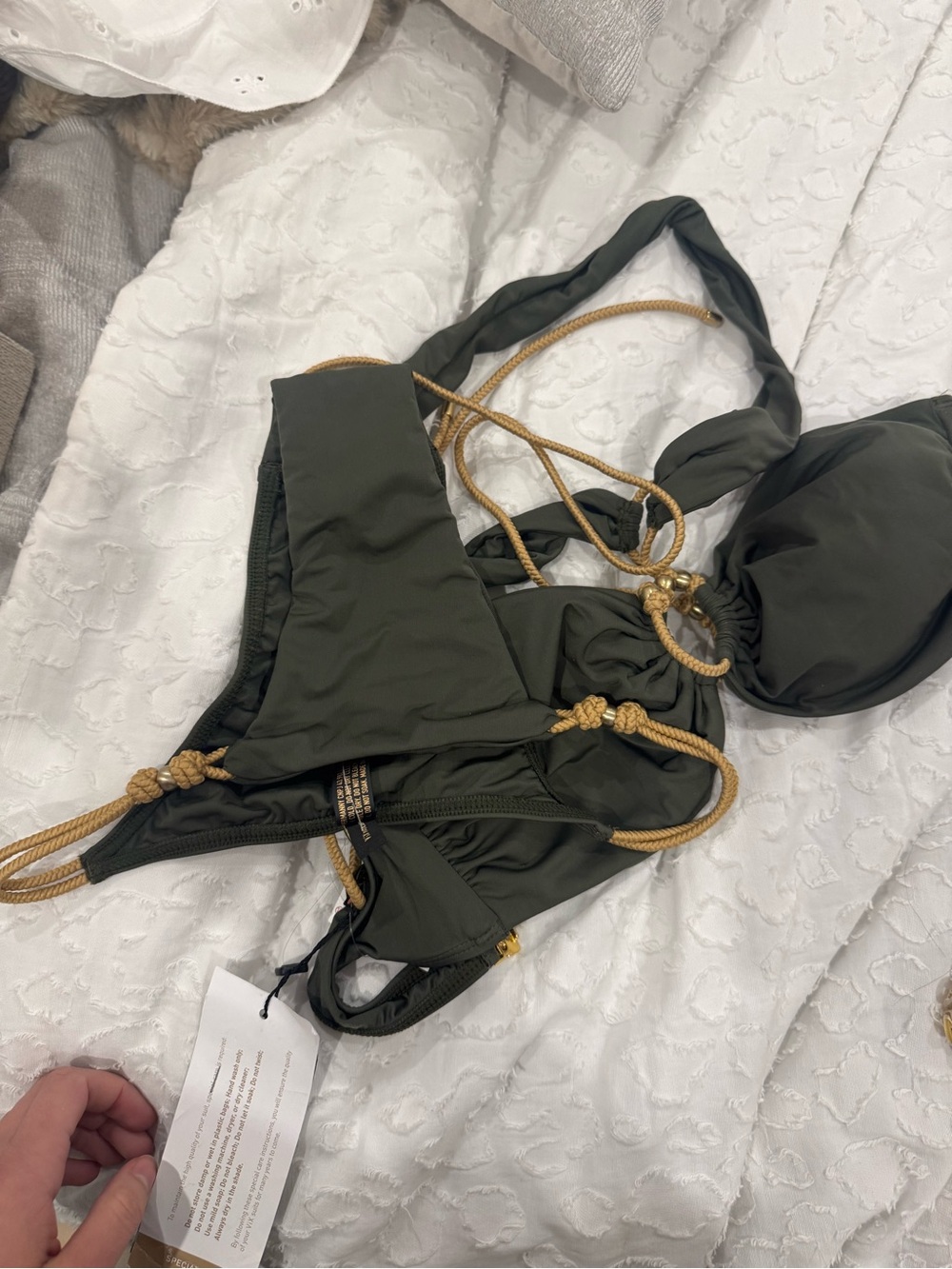 Vix Olive Green Strappy Ring Bikini set NWT Top L bottom XS together or sep - Picture 8 of 8